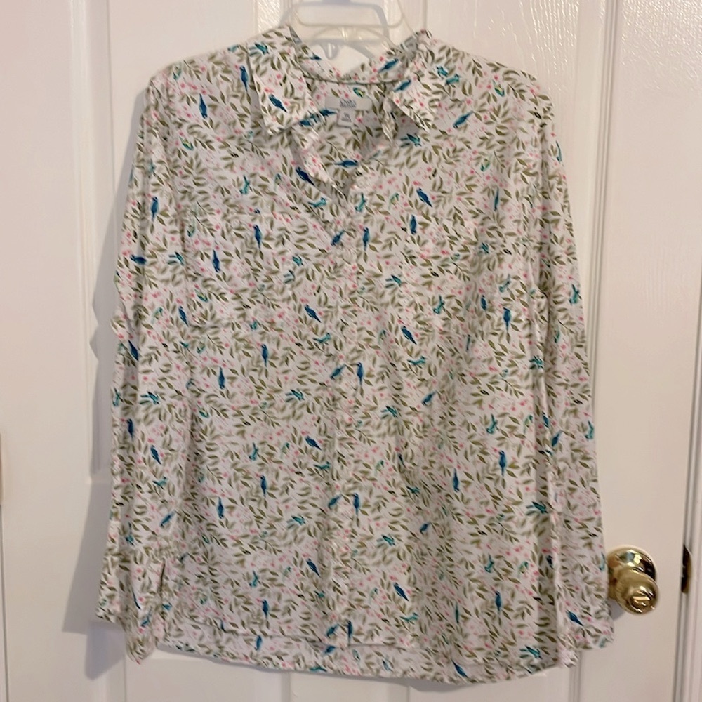 Croft & Barrow Multicolor White Button-Down Shirt with blue birds Size XXL - Picture 2 of 11